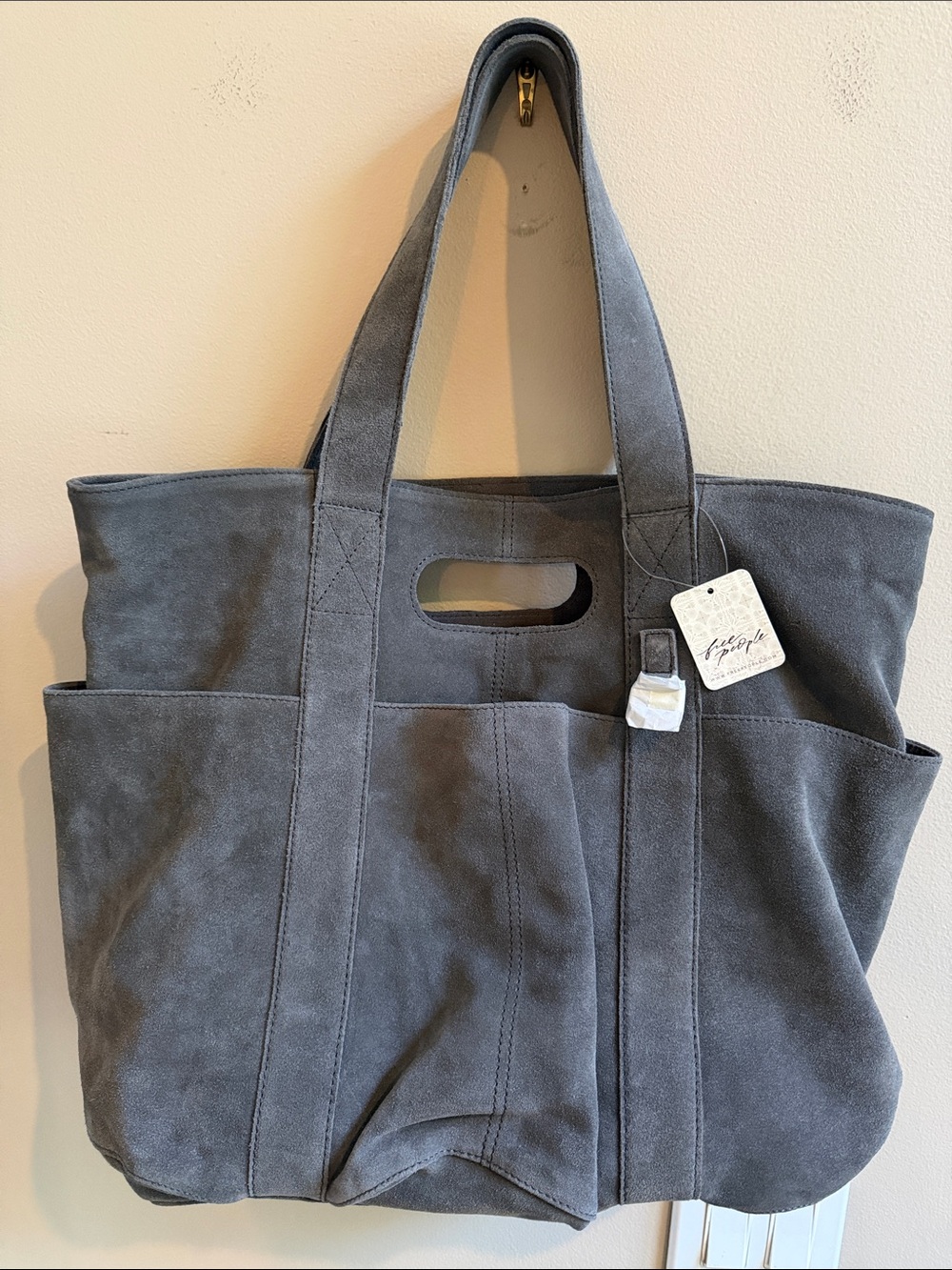 Free People Gray Suede Caravan Tote Bag NWT